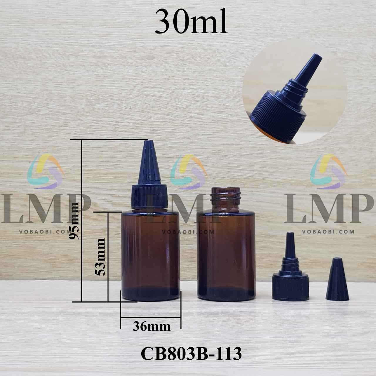 Chai thủy tinh nâu nắp nhọn sọc