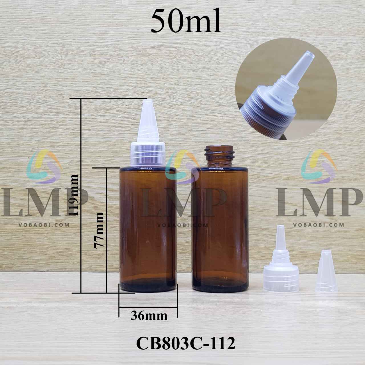 Chai thủy tinh nâu nắp nhọn sọc