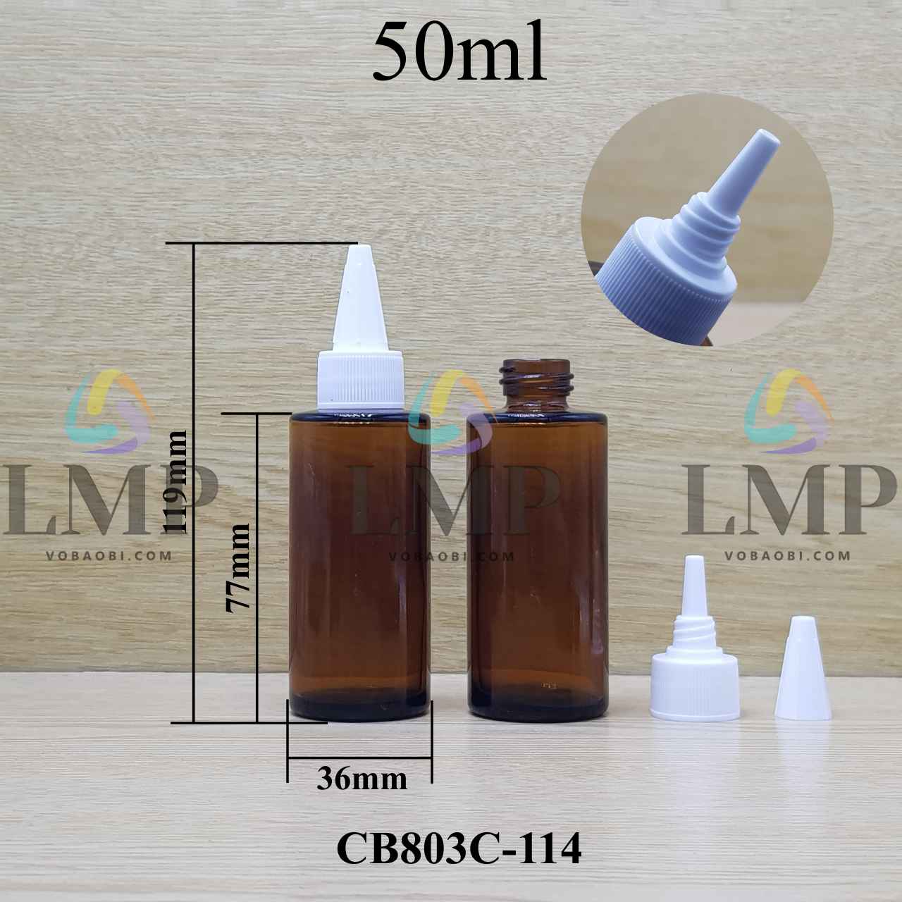 Chai thủy tinh nâu nắp nhọn sọc