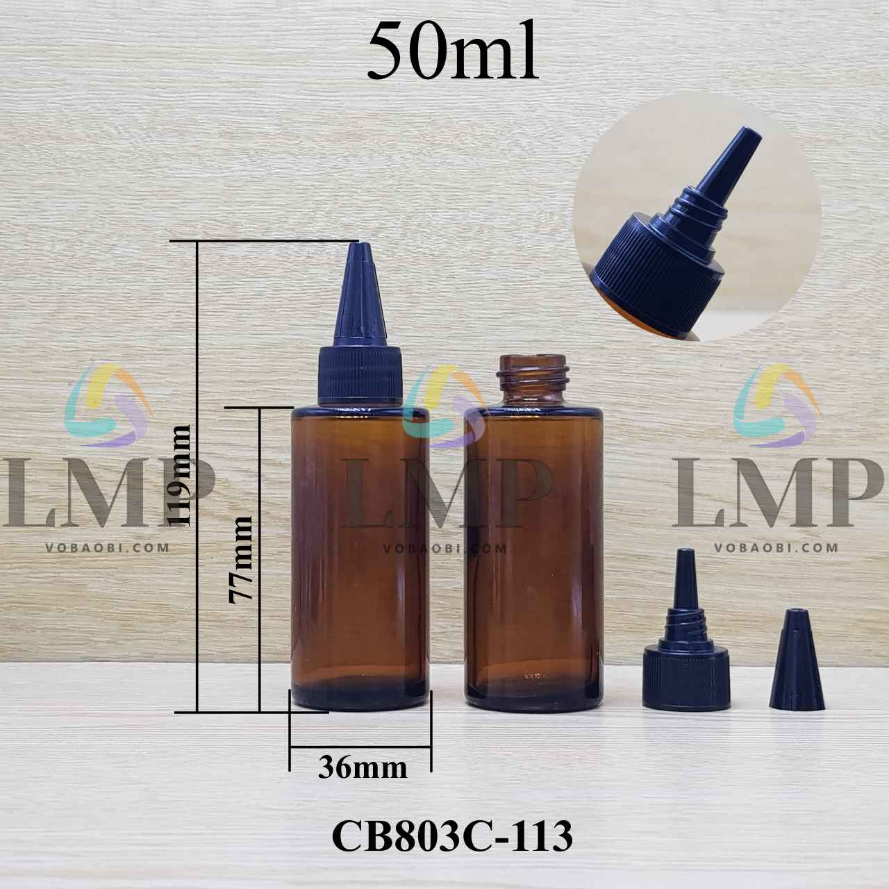 Chai thủy tinh nâu nắp nhọn sọc