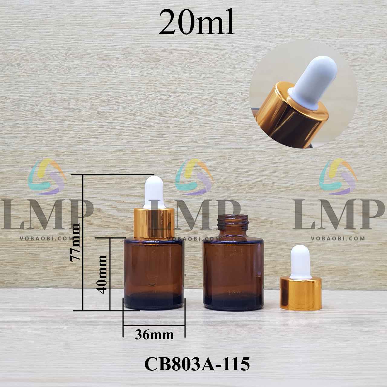 Chai thủy tinh nâu nắp bóp khoen nhôm