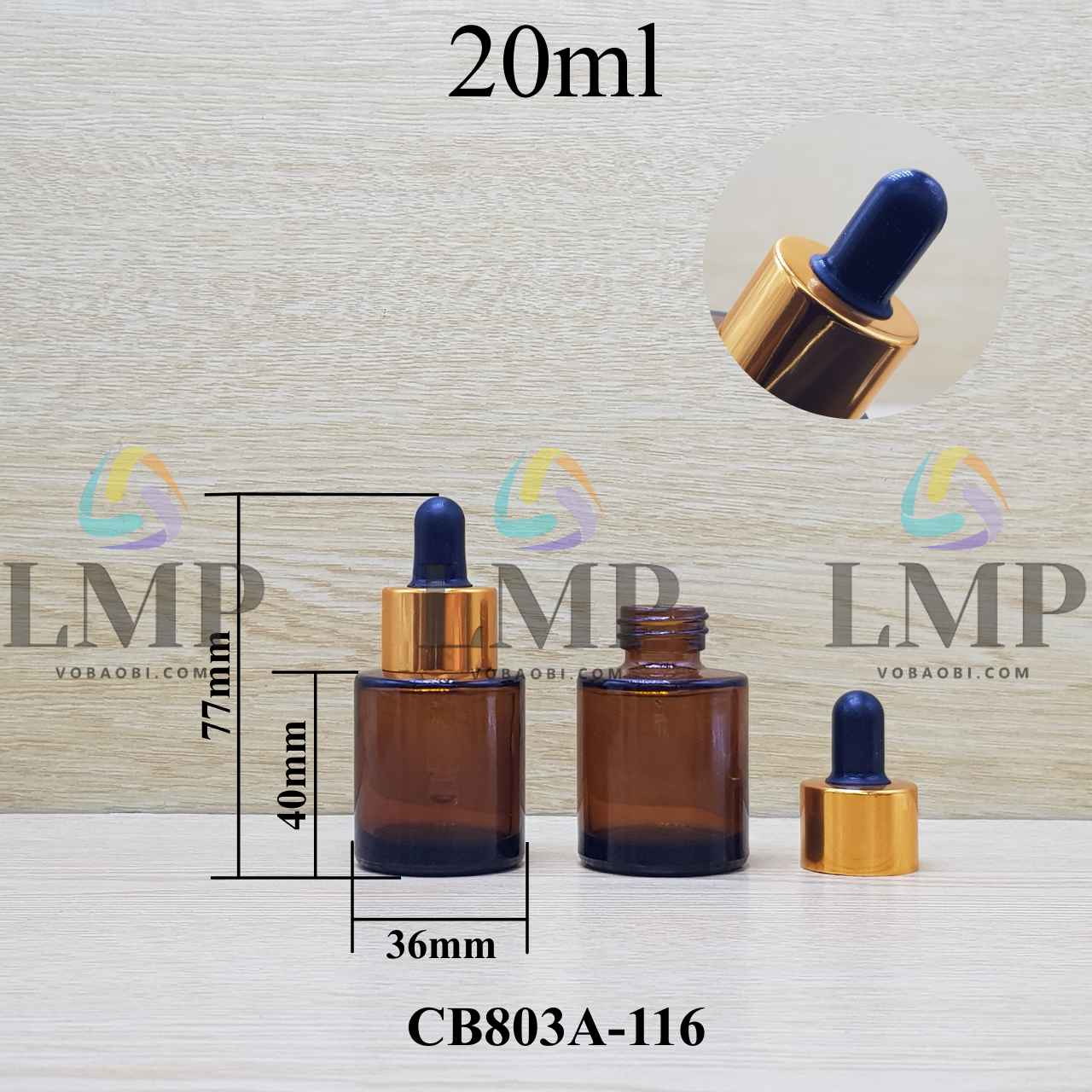 Chai thủy tinh nâu nắp bóp khoen nhôm