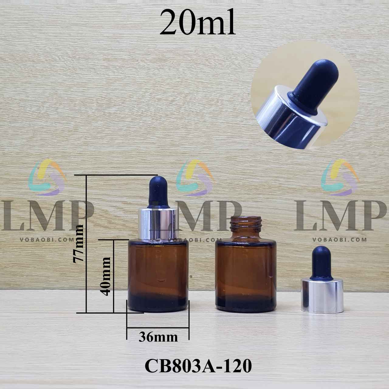Chai thủy tinh nâu nắp bóp khoen nhôm