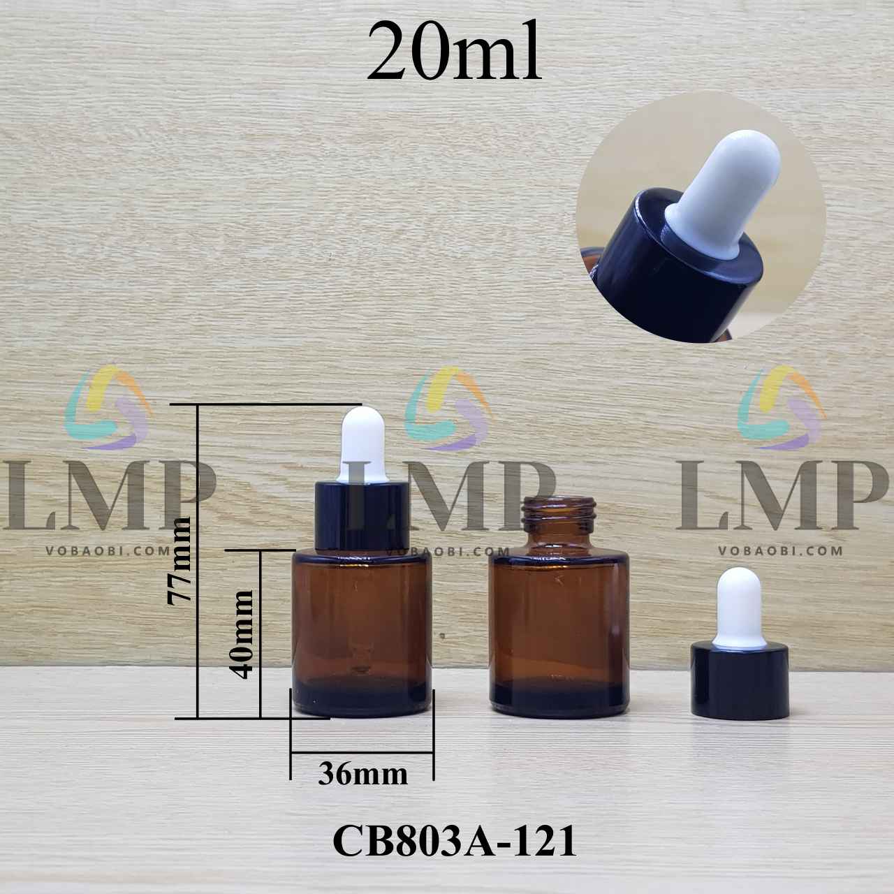 Chai thủy tinh nâu nắp bóp khoen nhôm