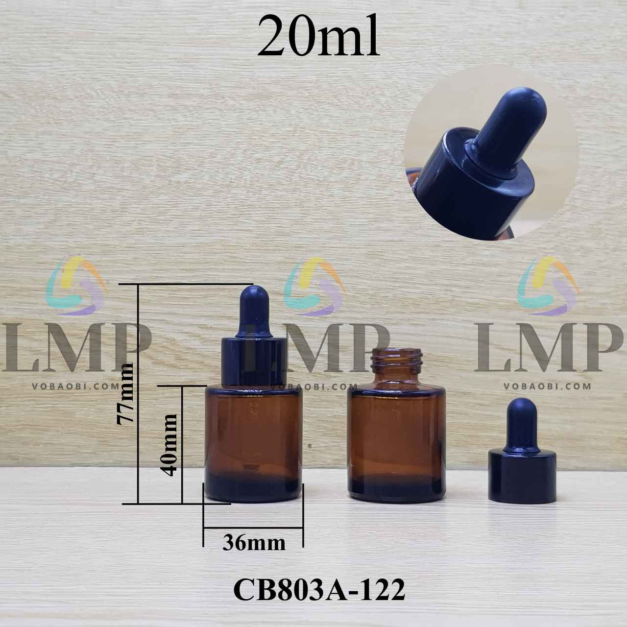 Chai thủy tinh nâu nắp bóp khoen nhôm