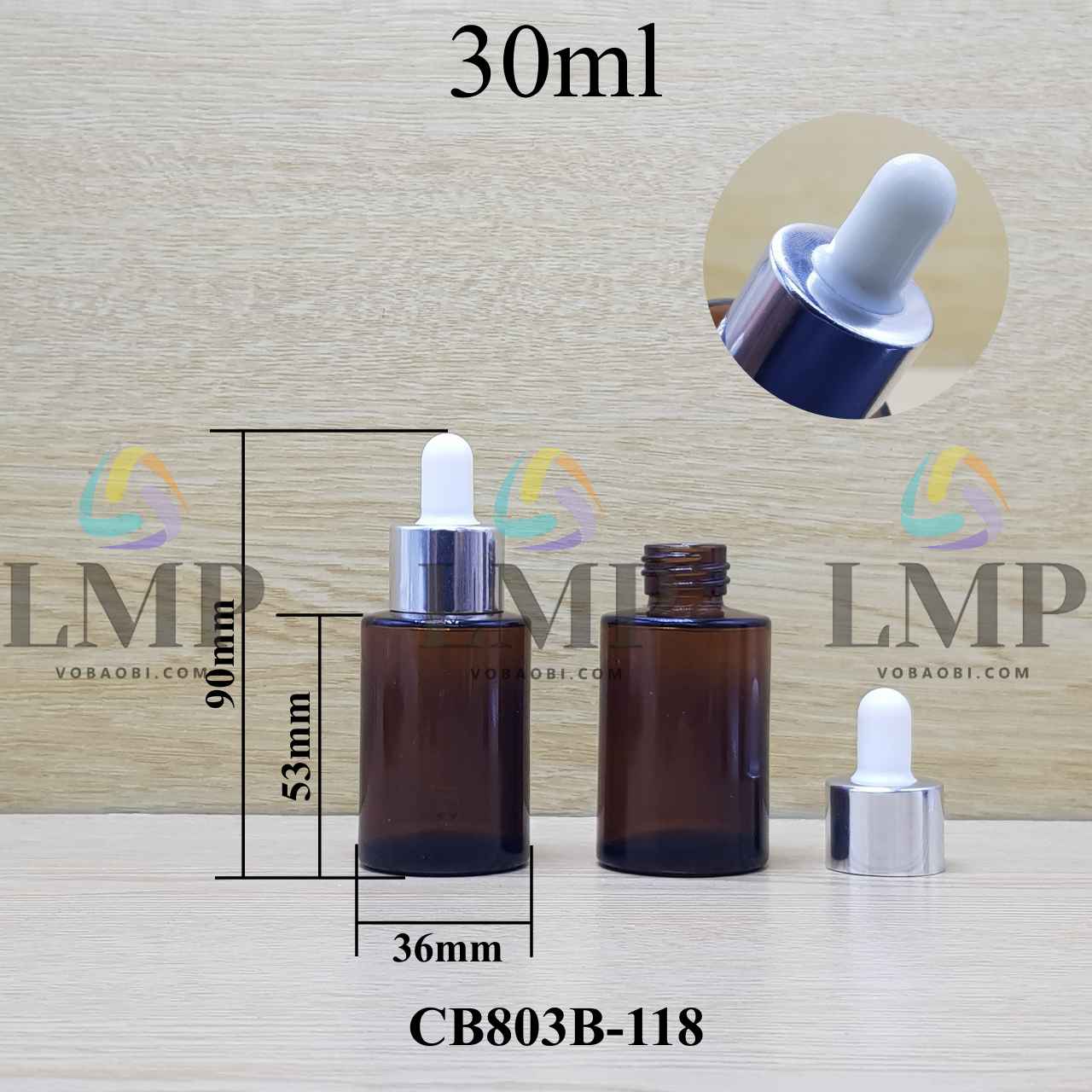 Chai thủy tinh nâu nắp bóp khoen nhôm