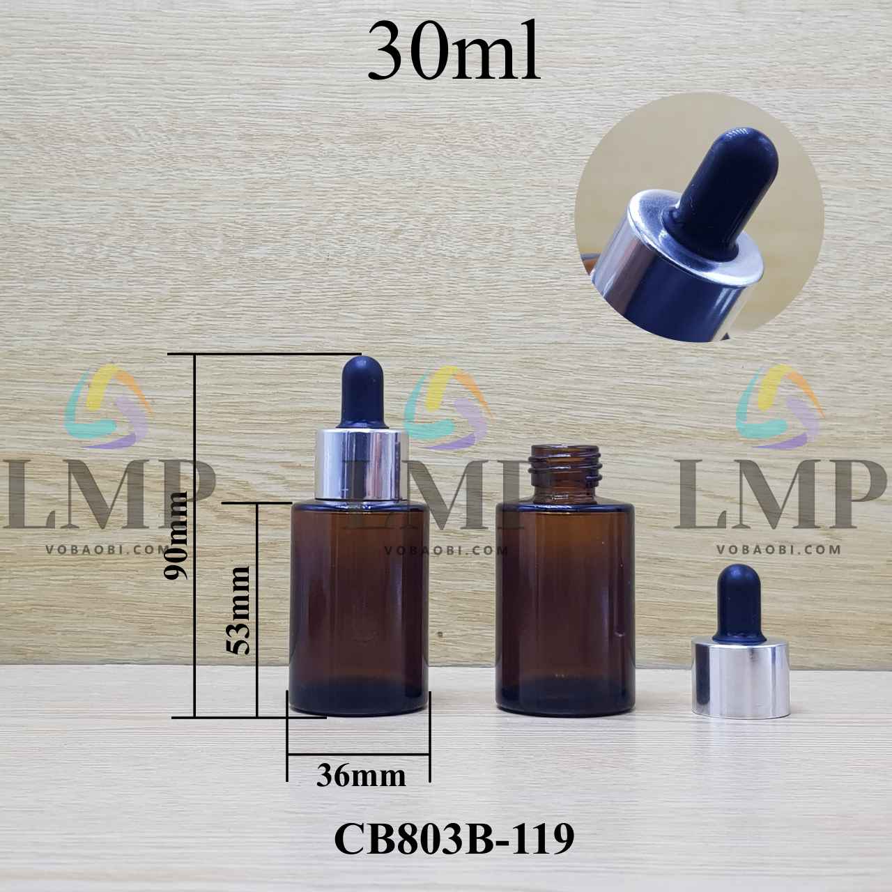 Chai thủy tinh nâu nắp bóp khoen nhôm