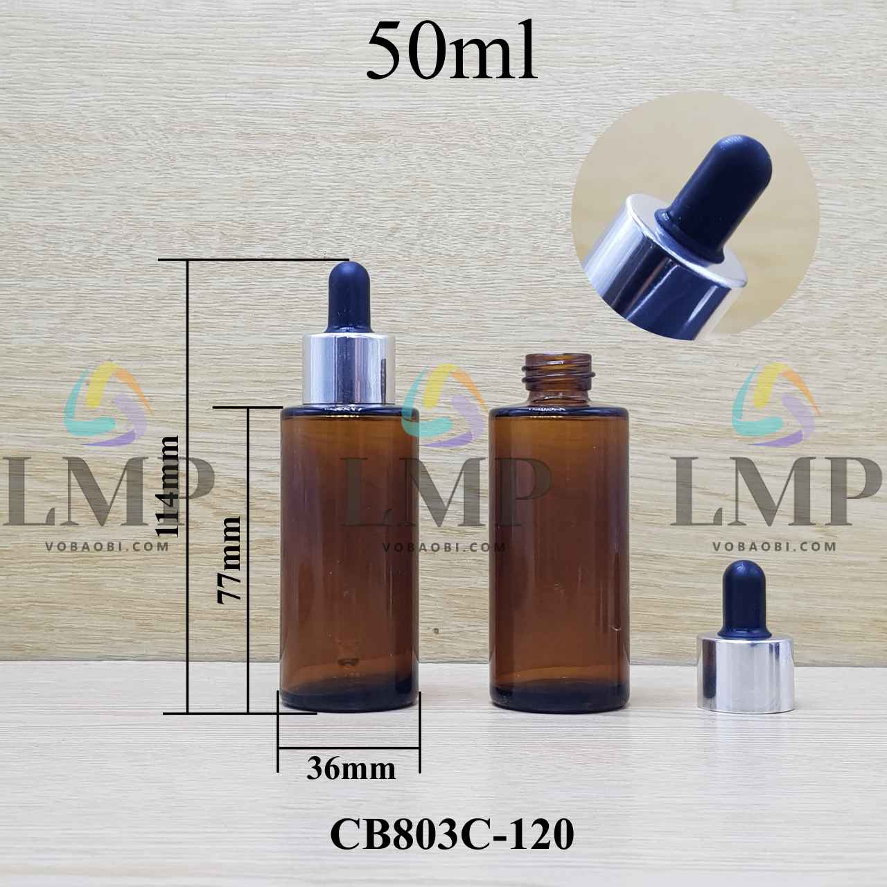 Chai thủy tinh nâu nắp bóp khoen nhôm