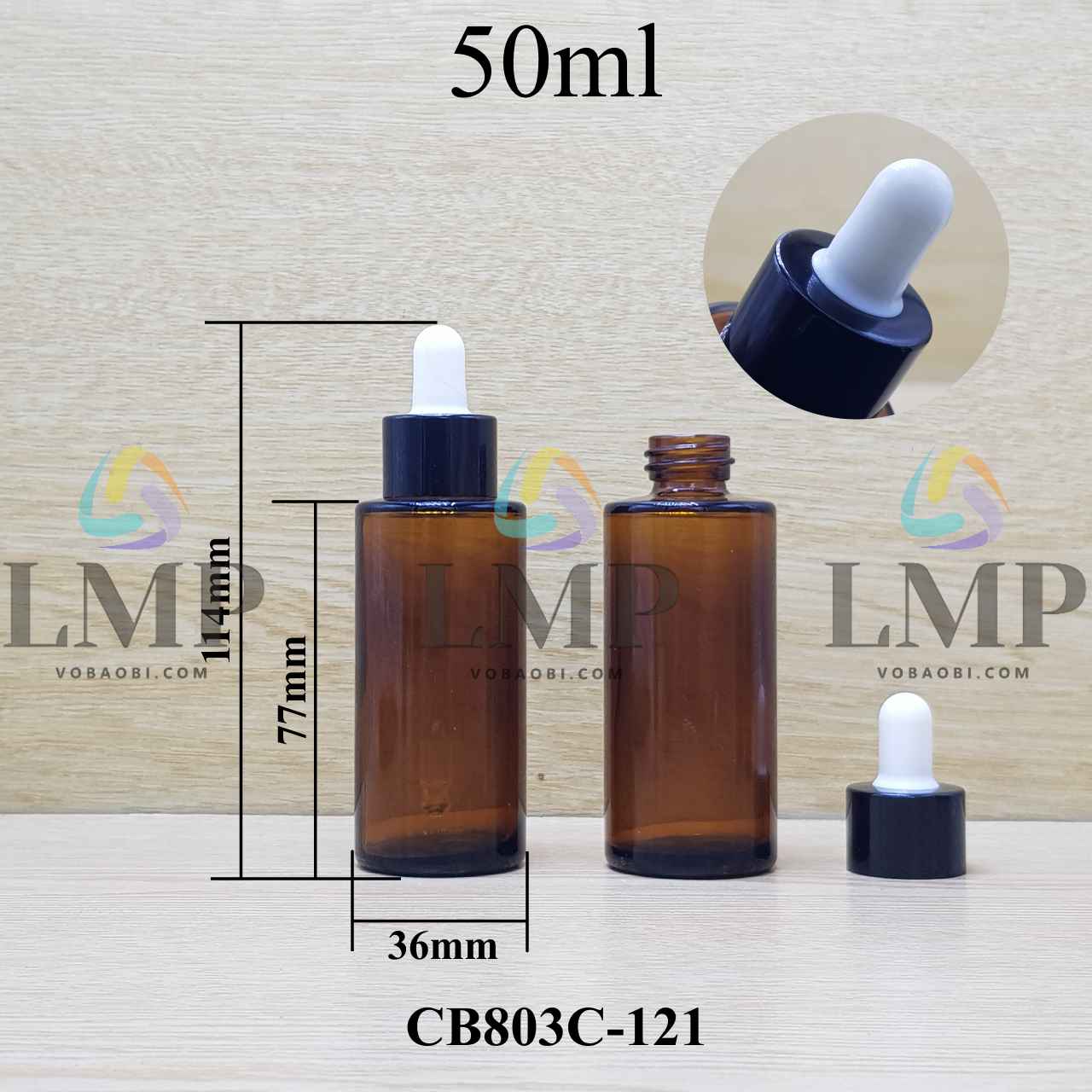 Chai thủy tinh nâu nắp bóp khoen nhôm