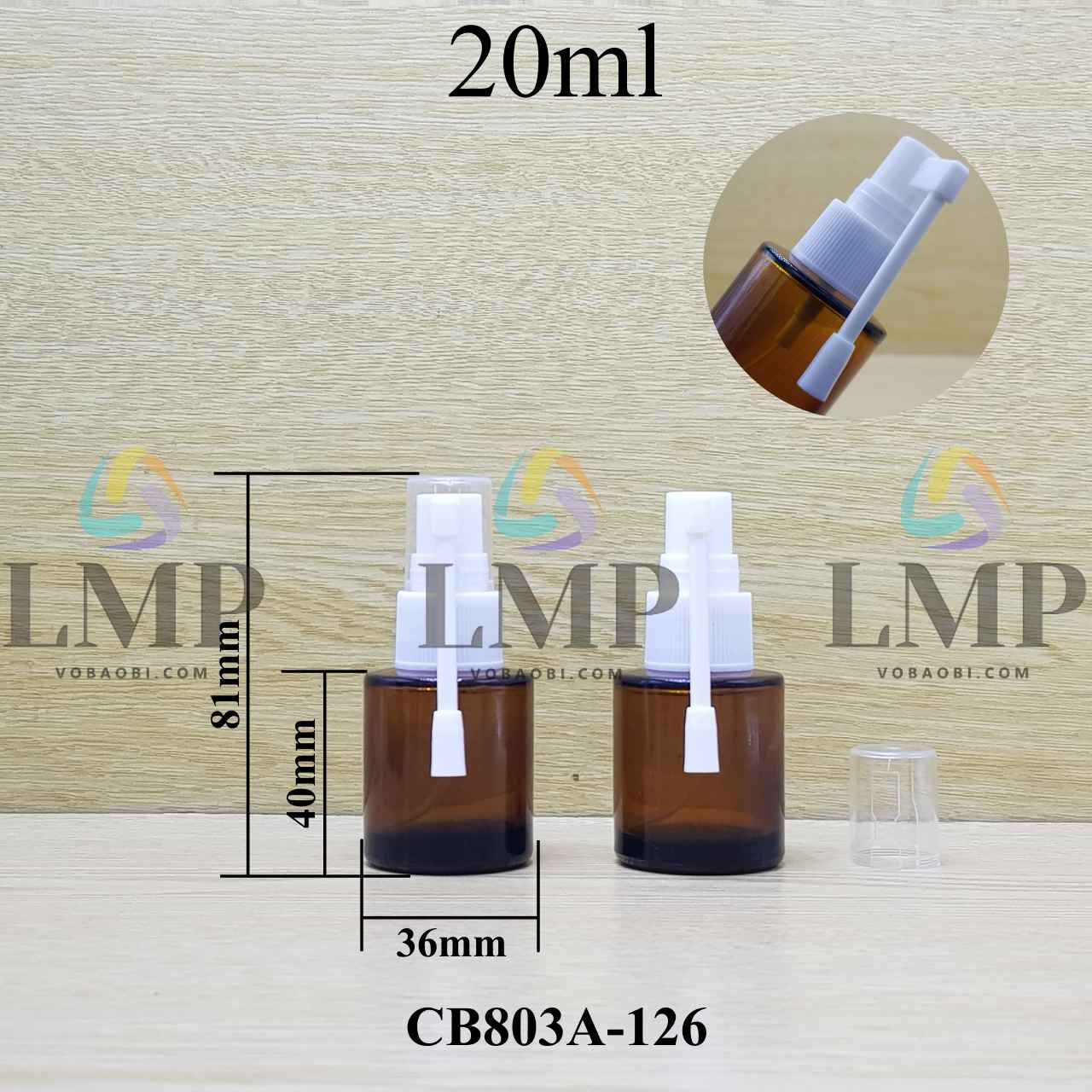 Chai thủy tinh nâu đầu xịt mũi 360 độ