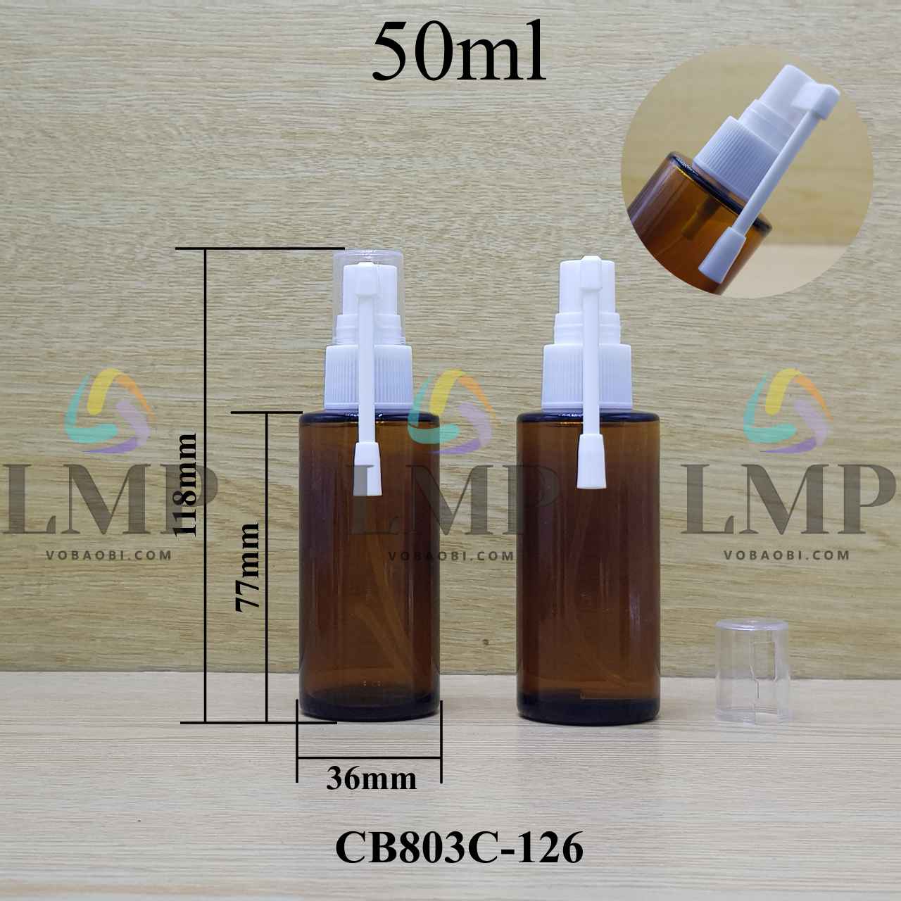 Chai thủy tinh nâu đầu xịt mũi 360 độ