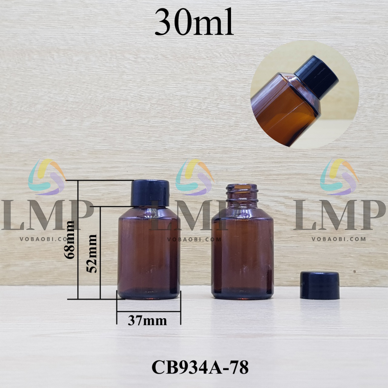 Chai thủy tinh vát nắp vặn trơn 30ml ( ko nút chặn )