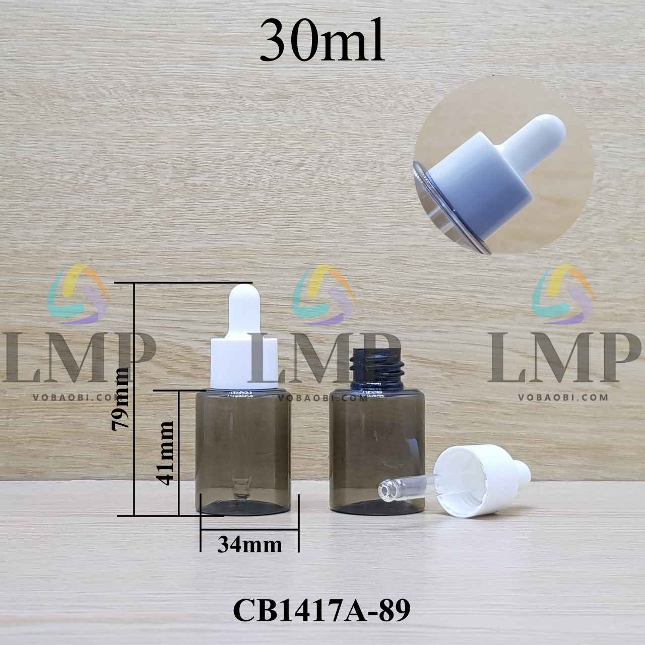 Chai PETG vai ngang nắp bóp khoen nhựa 30ml