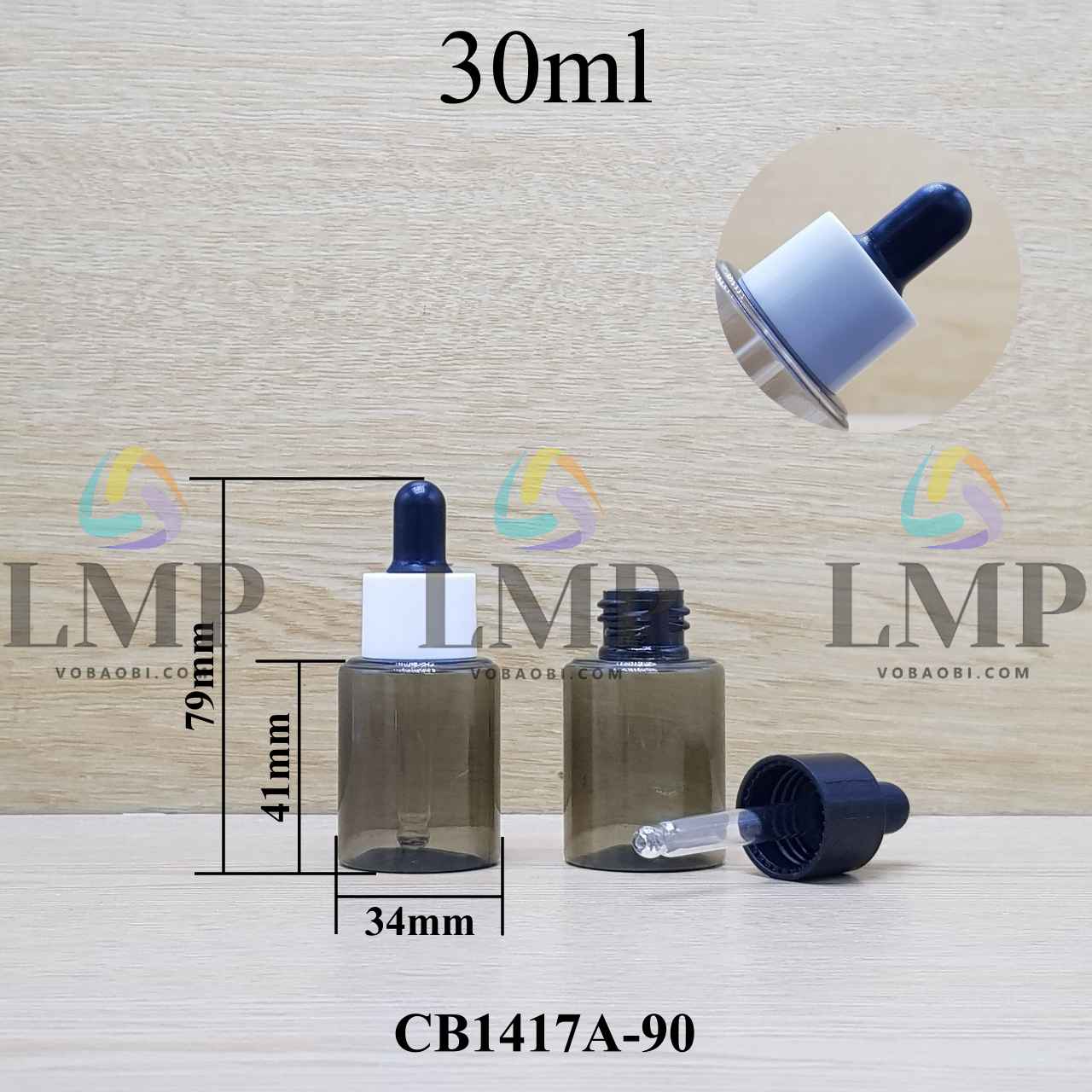 Chai PETG vai ngang nắp bóp khoen nhựa 30ml