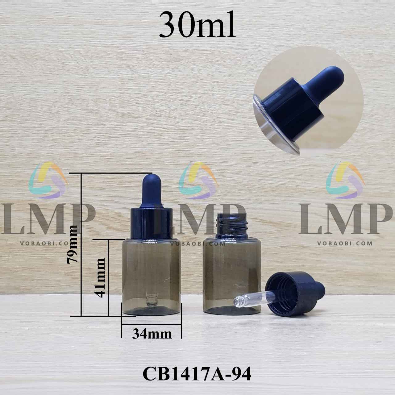 Chai PETG vai ngang nắp bóp khoen nhựa 30ml