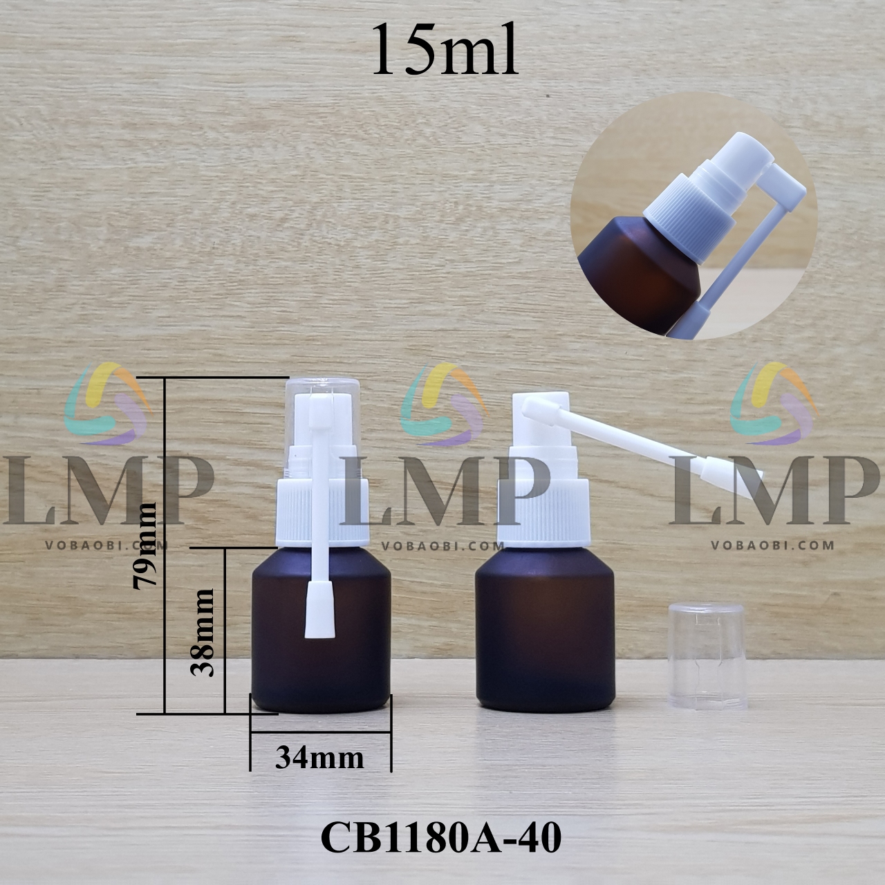 Chai thủy tinh vát đầu xịt mũi 360 độ 15ml