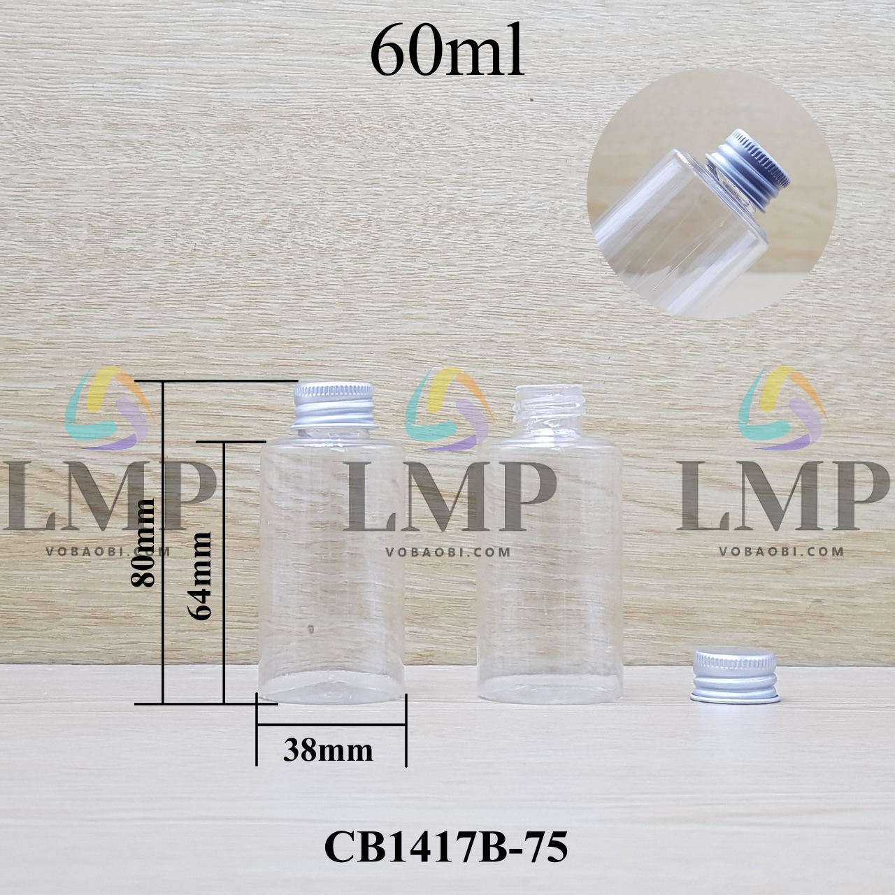Chai PETG vai ngang nắp nhôm cuốn