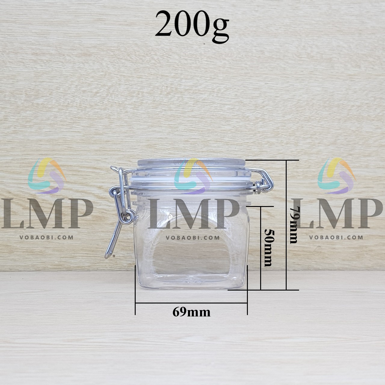 Hũ vuông có nắp cài bằng thép ko gỉ 200g