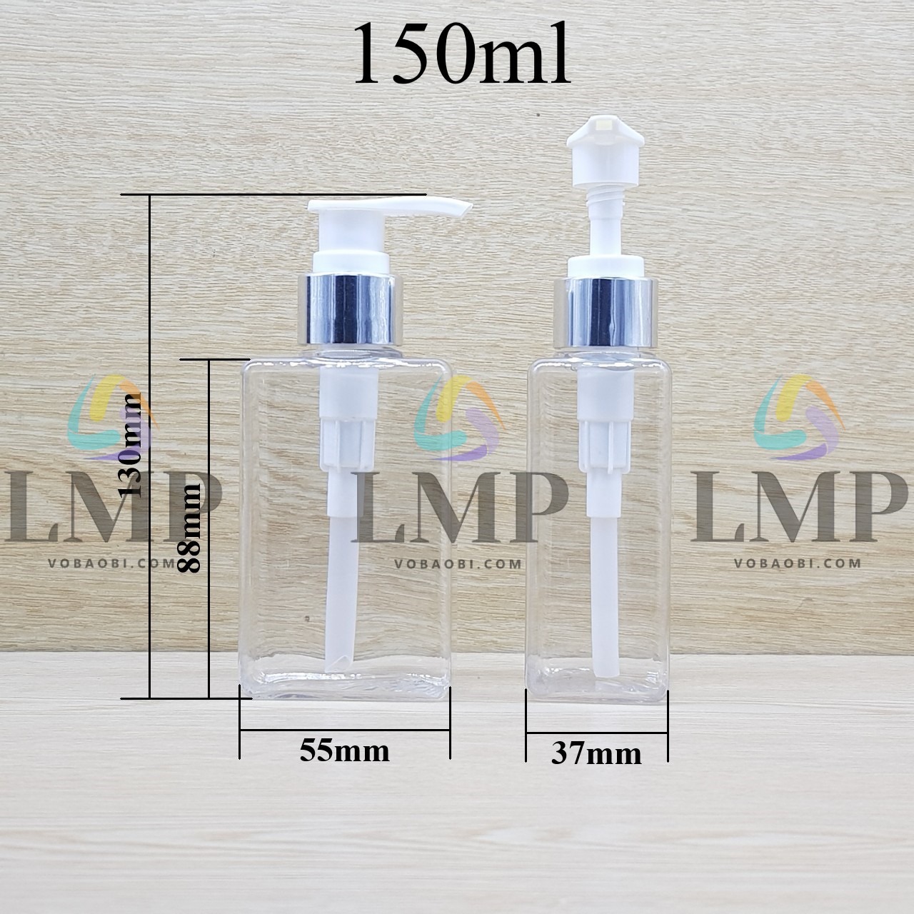 Chai lotion vuông vòi van xi KO viền