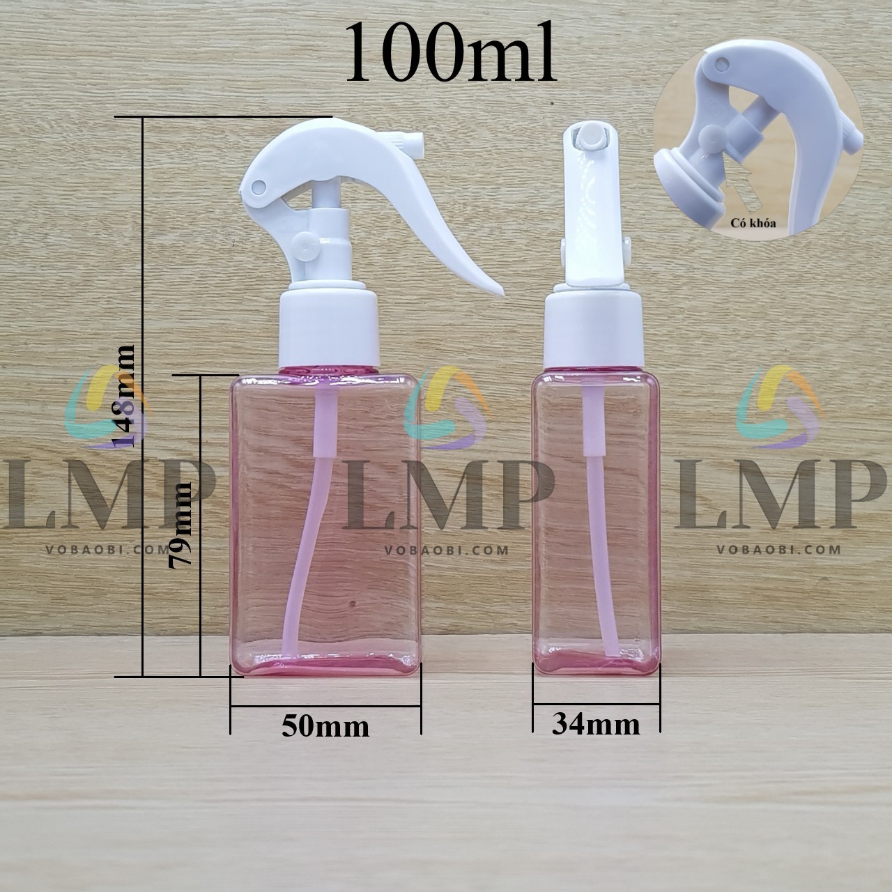 Chai lotion vuông đầu xịt kiếng có khóa