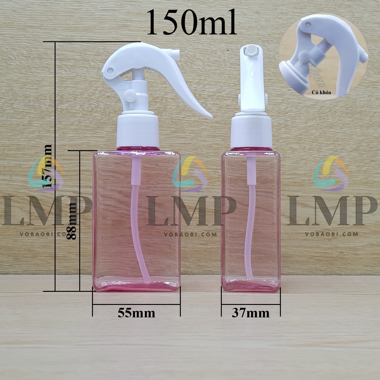Chai lotion vuông đầu xịt kiếng có khóa