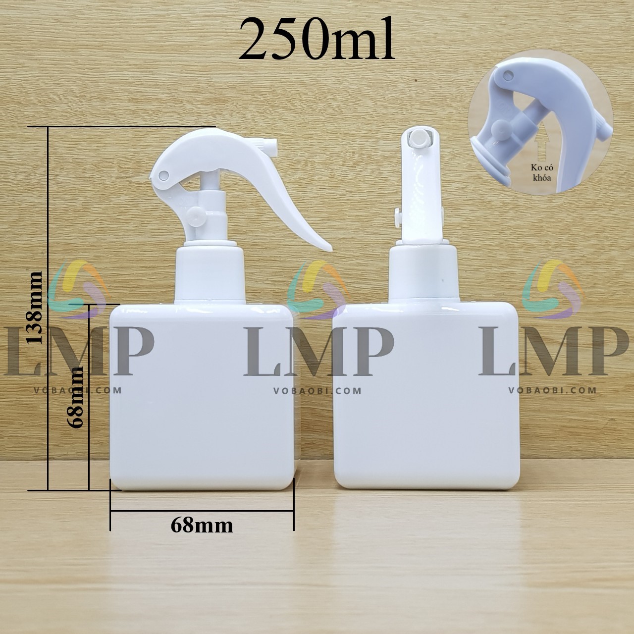 Chai lotion vuông đầu xịt kiếng có khóa