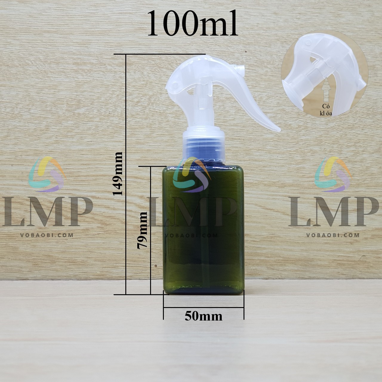 Chai lotion vuông đầu xịt kiếng có khóa