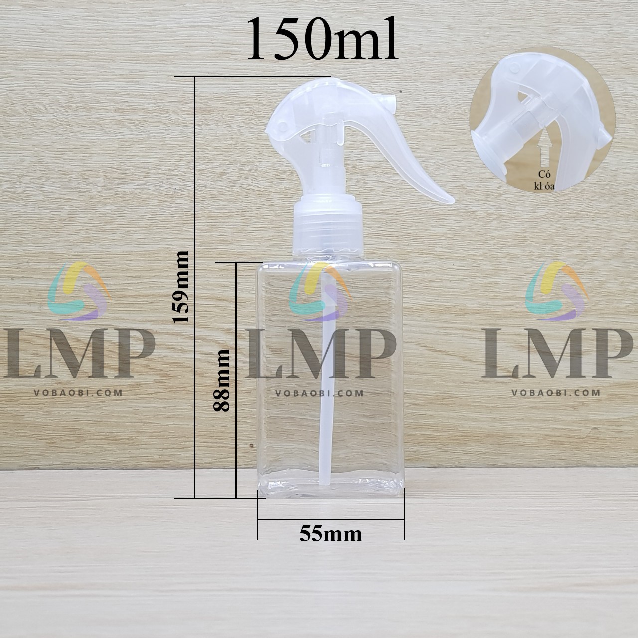 Chai lotion vuông đầu xịt kiếng có khóa