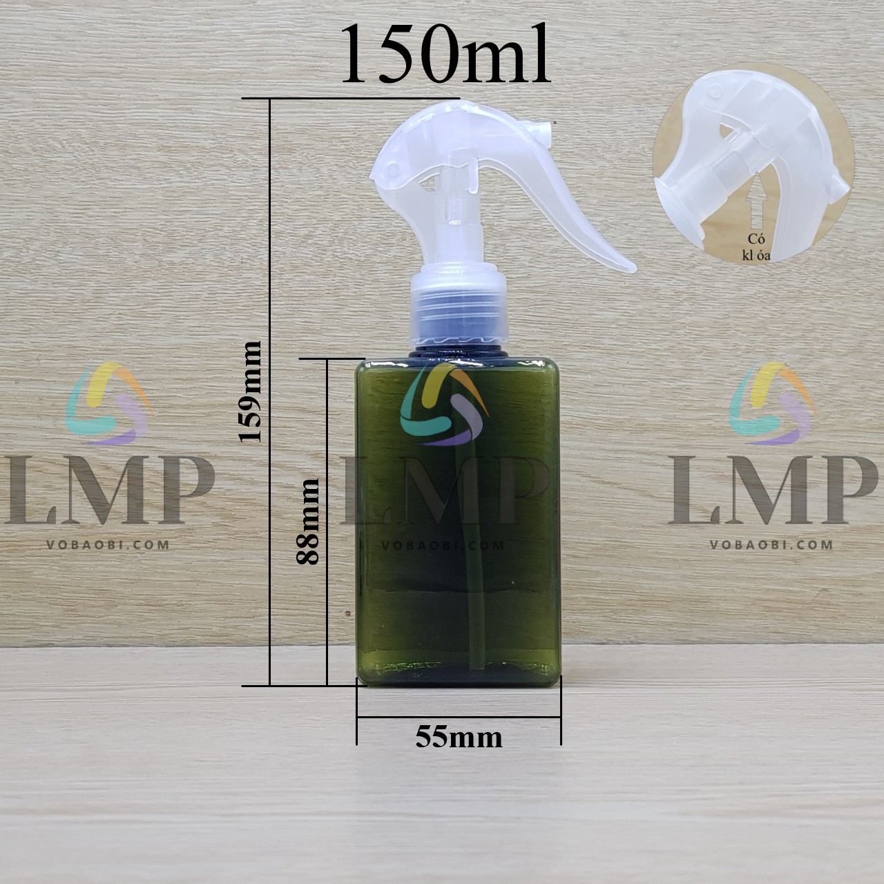 Chai lotion vuông đầu xịt kiếng có khóa