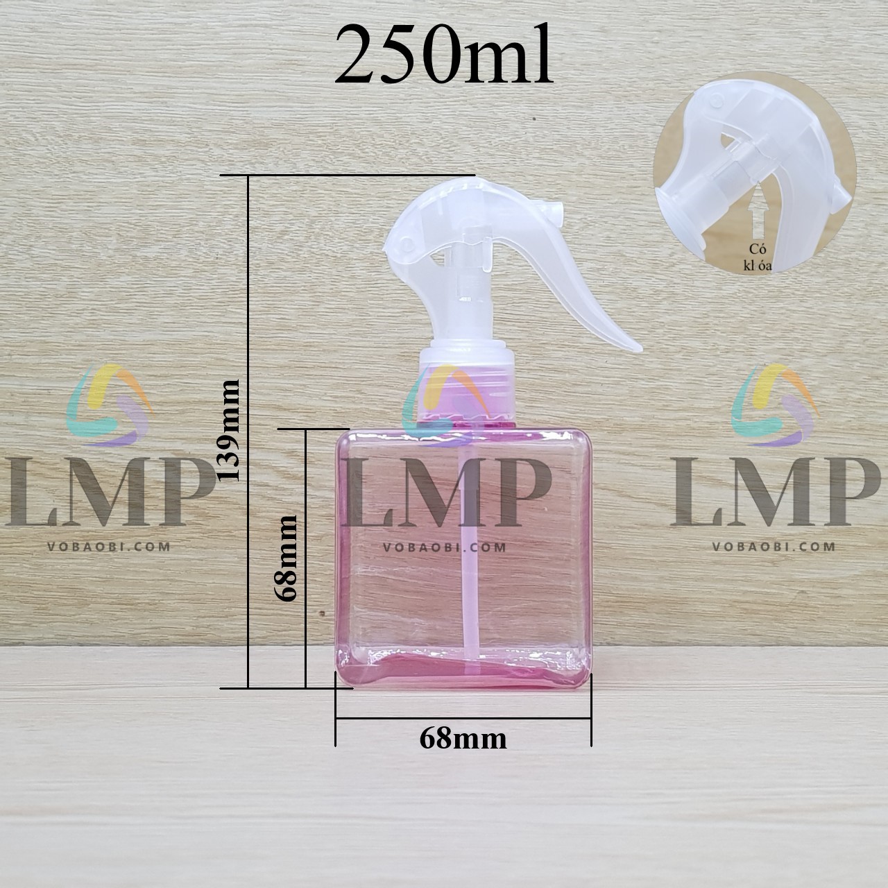 Chai lotion vuông đầu xịt kiếng có khóa