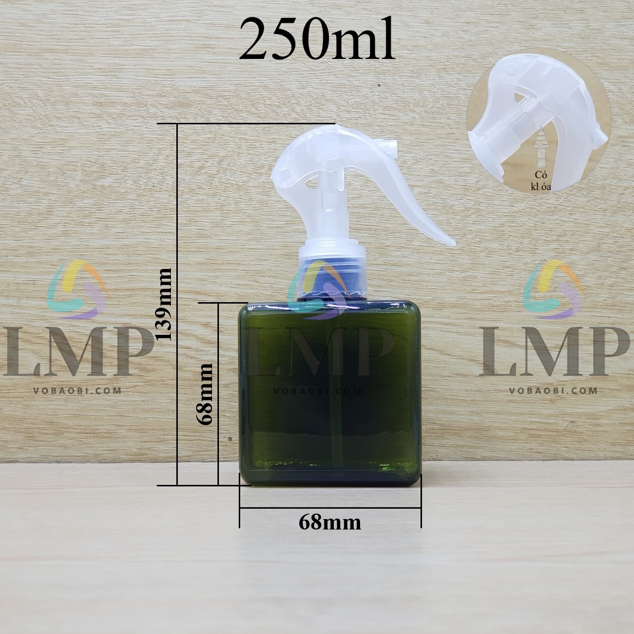 Chai lotion vuông đầu xịt kiếng có khóa