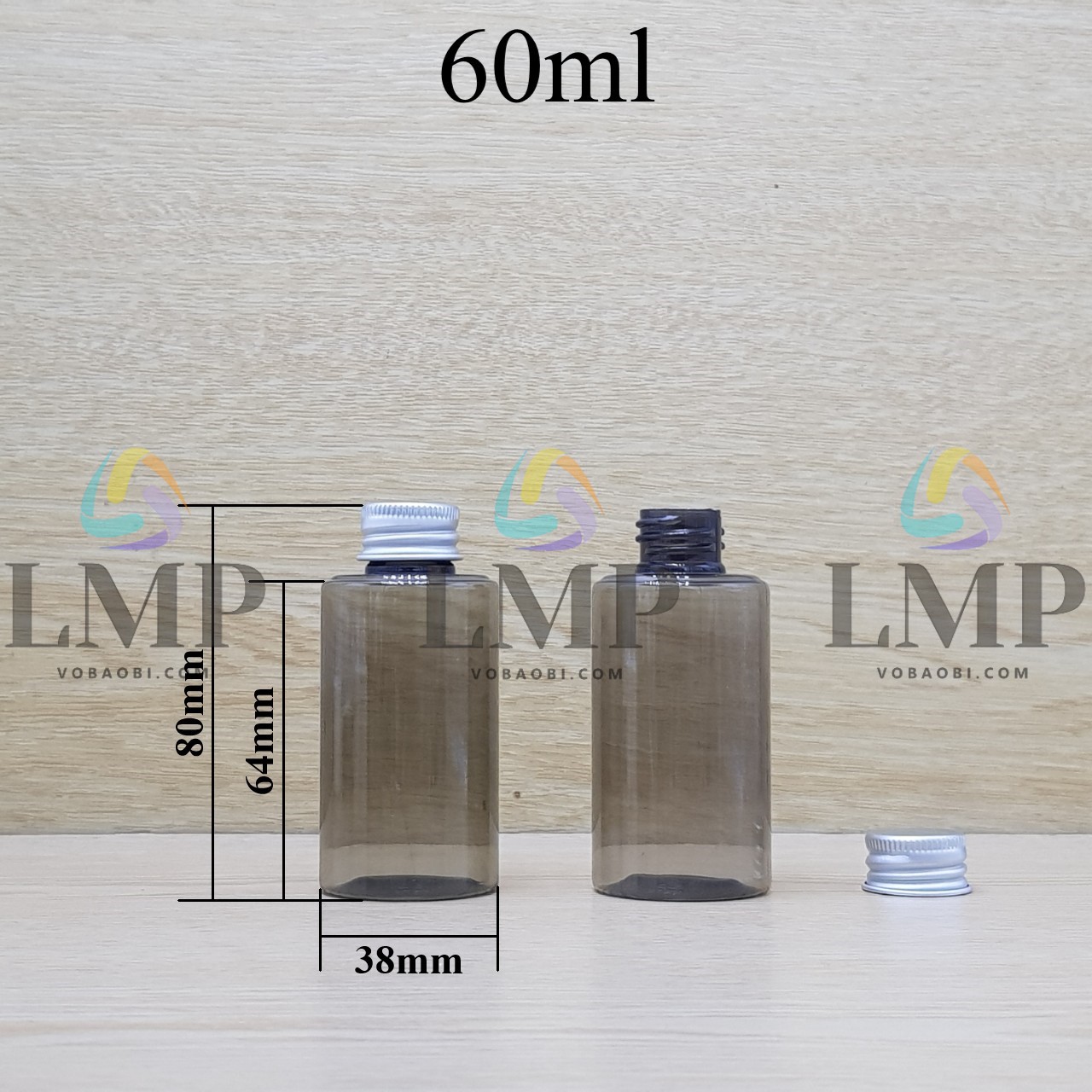 Chai PETG vai ngang nắp nhôm cuốn
