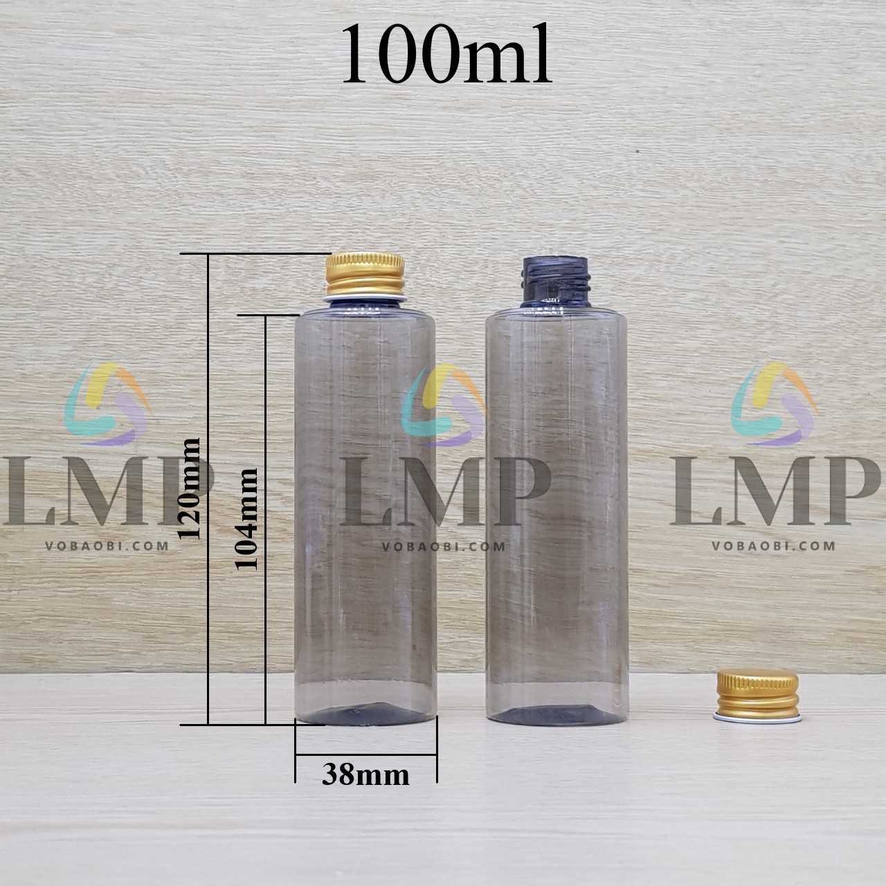 Chai PETG vai ngang nắp nhôm cuốn