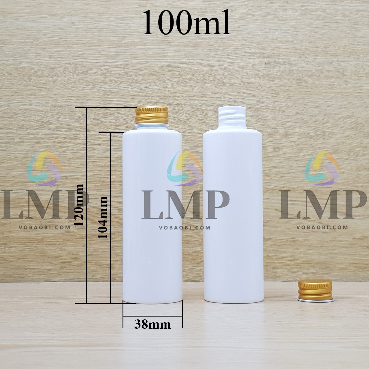Chai PETG vai ngang nắp nhôm cuốn