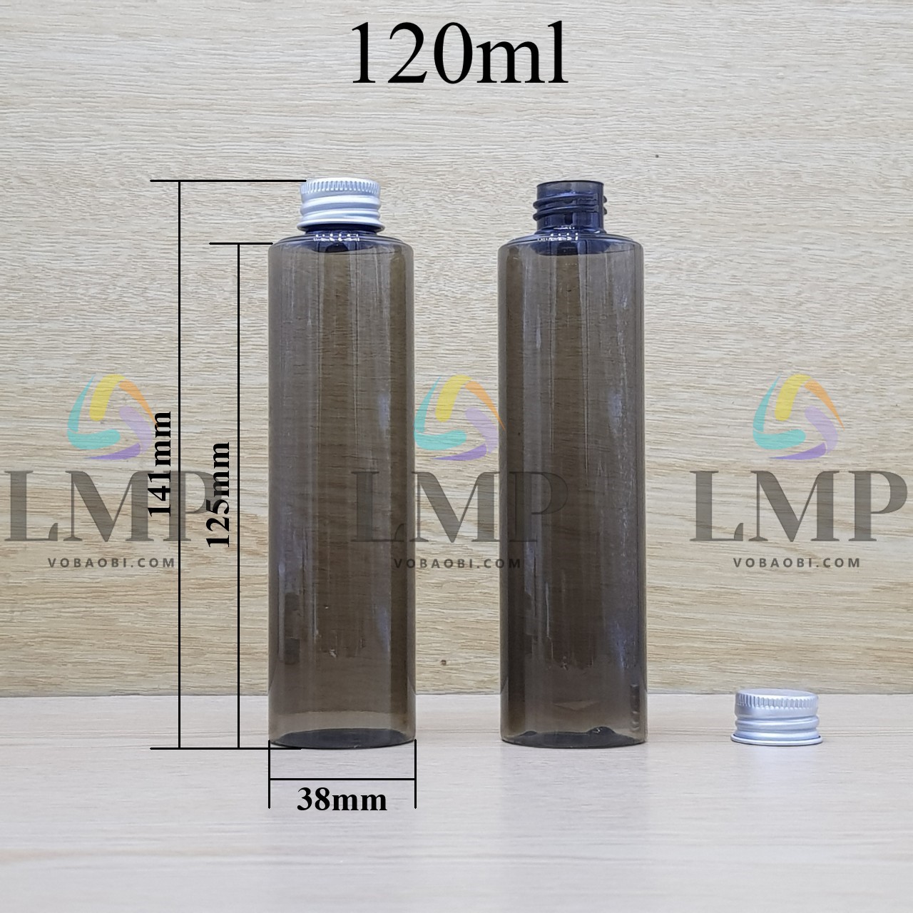 Chai PETG vai ngang nắp nhôm cuốn