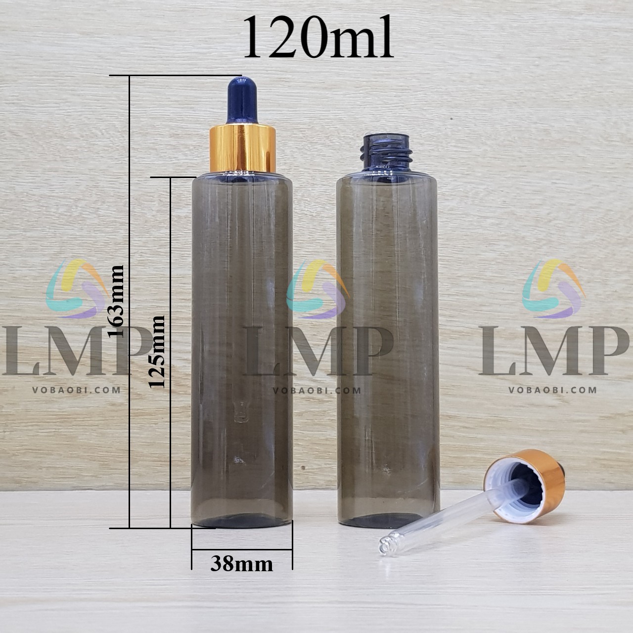 Chai PETG vai ngang nắp bóp khoen nhôm