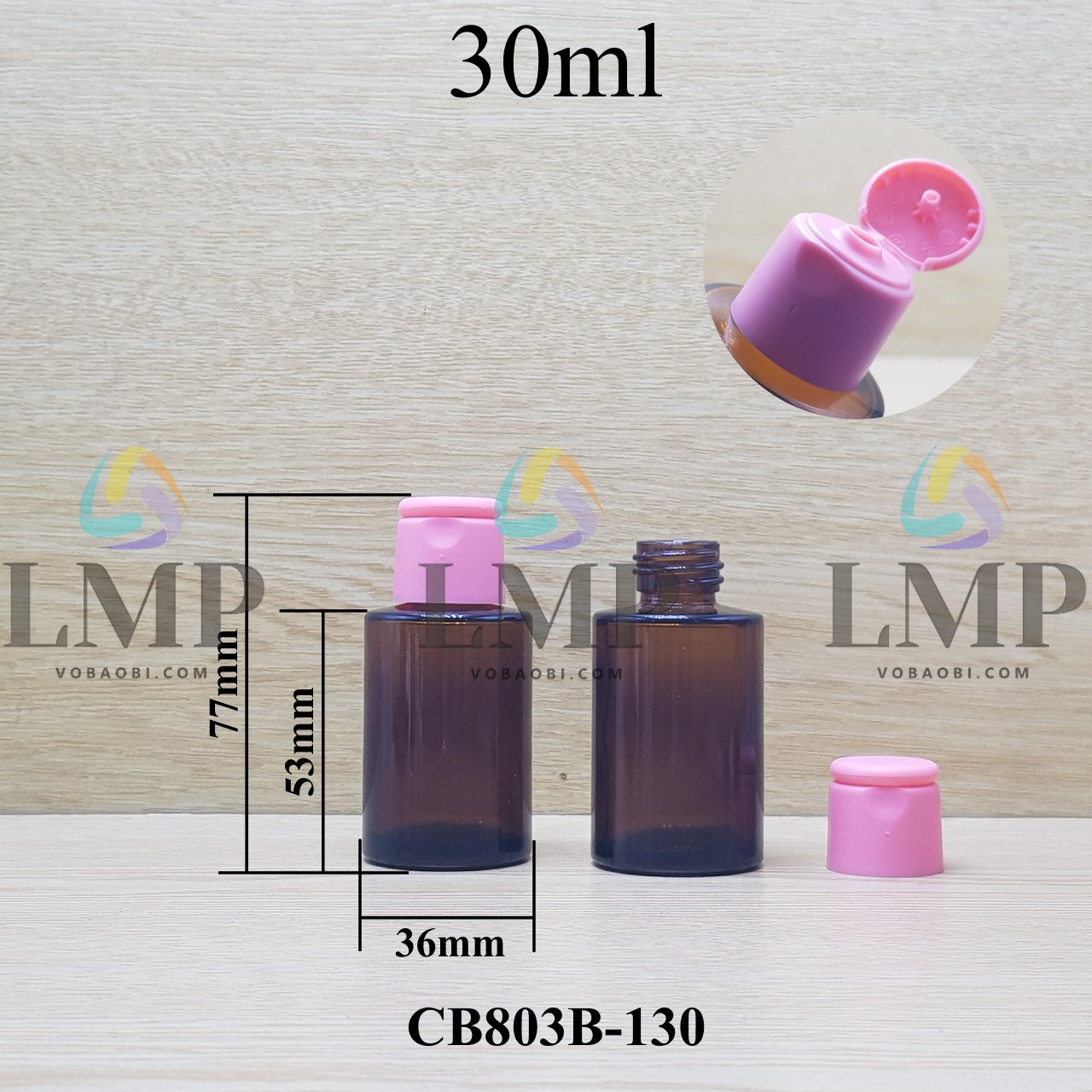 Chai thủy tinh nâu nắp bật trơn mờ