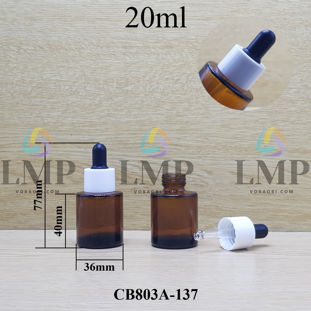 Chai thủy tinh nâu nắp bóp khoen nhựa trơn