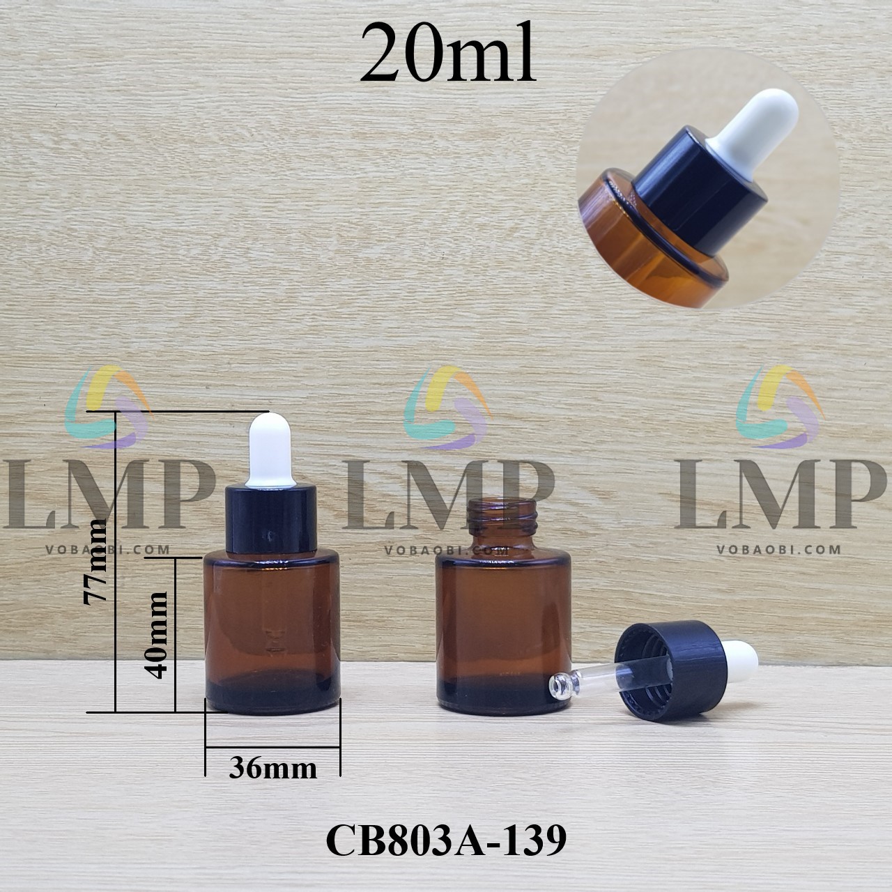 Chai thủy tinh nâu nắp bóp khoen nhựa trơn