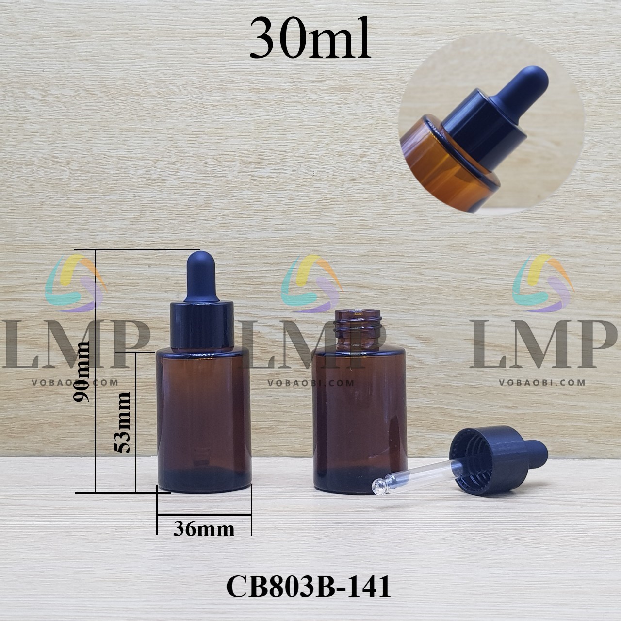Chai thủy tinh nâu nắp bóp khoen nhựa trơn