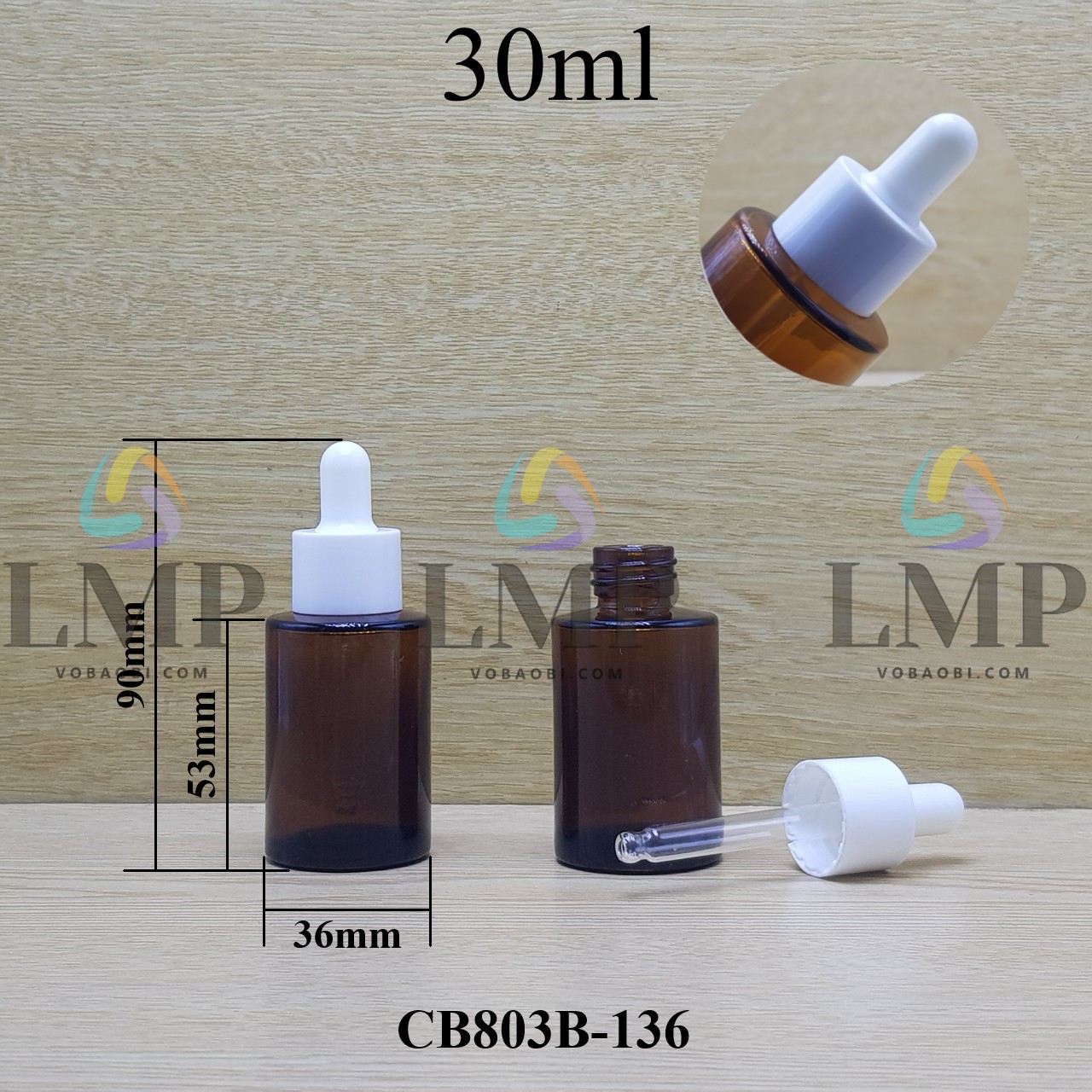 Chai thủy tinh nâu nắp bóp khoen nhựa trơn
