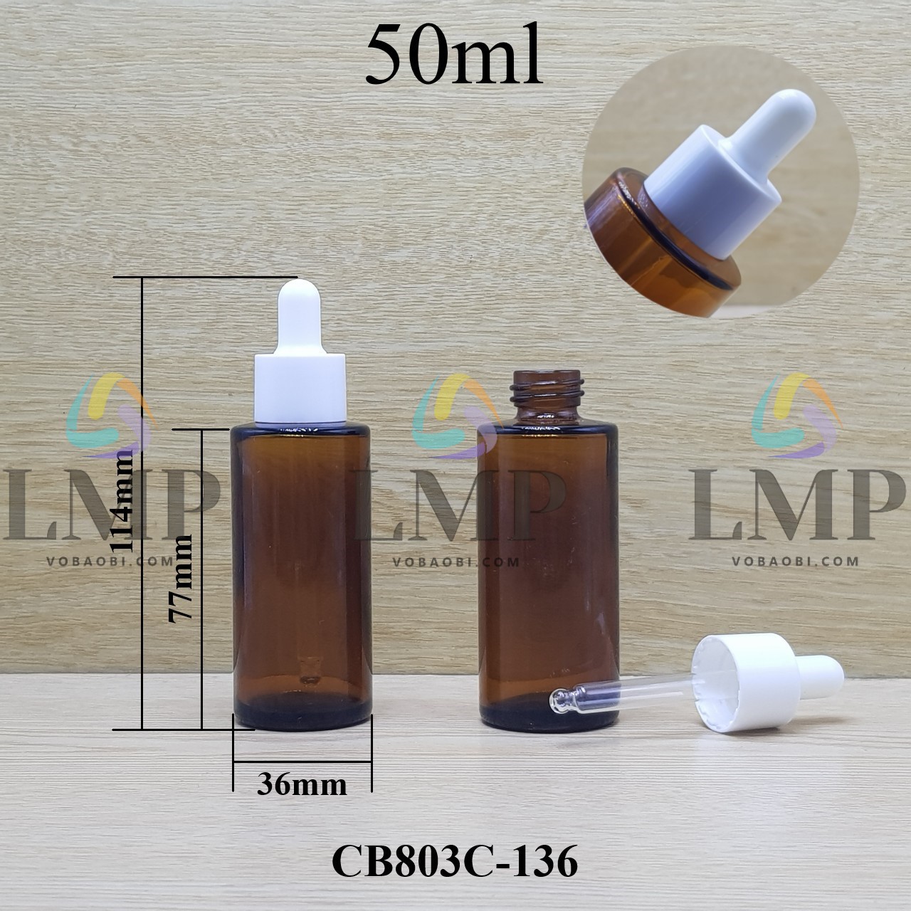 Chai thủy tinh nâu nắp bóp khoen nhựa trơn