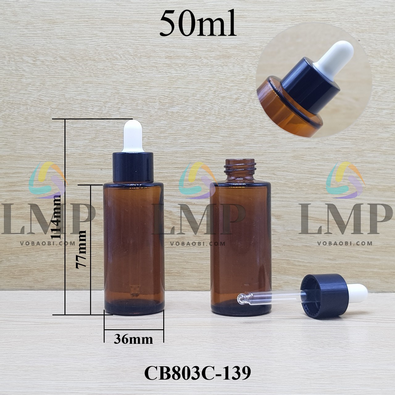 Chai thủy tinh nâu nắp bóp khoen nhựa trơn