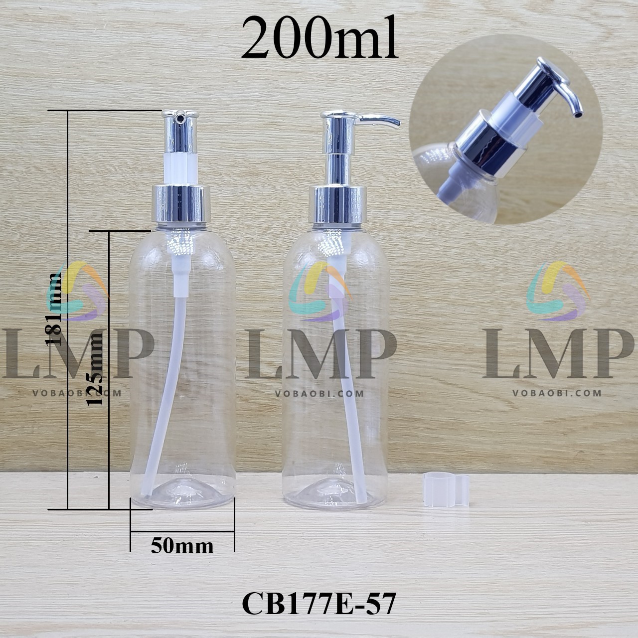 Chai 24g vai tròn vòi pump dài xi 200ml