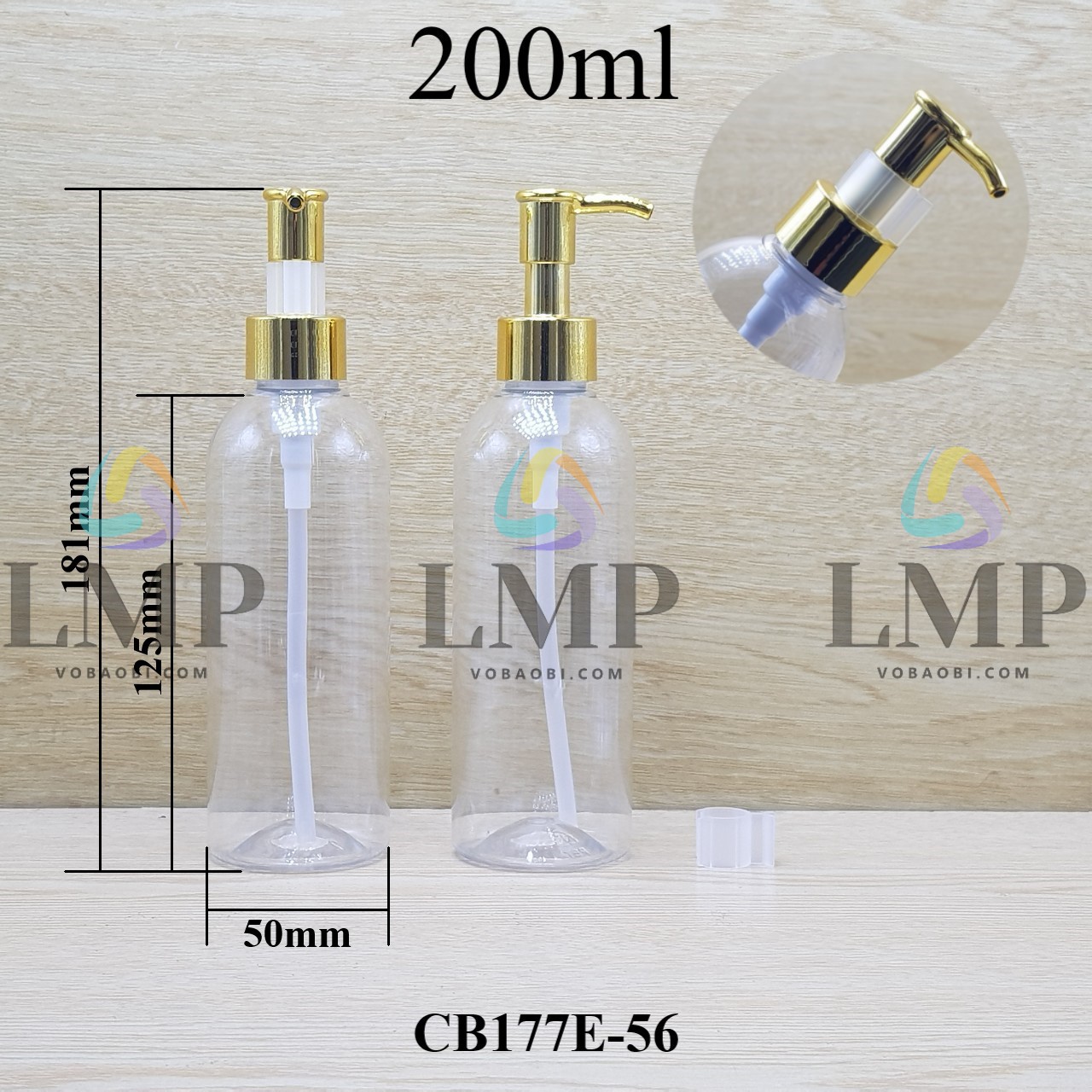 Chai 24g vai tròn vòi pump dài xi 200ml