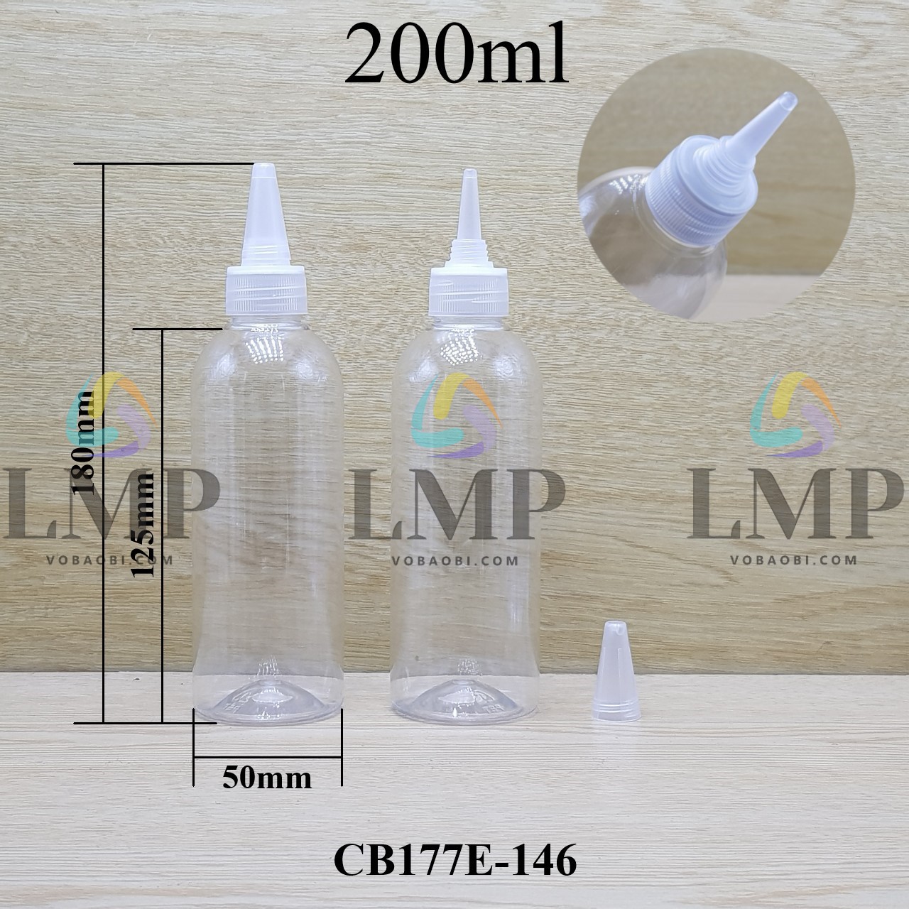 Chai 24g vai tròn nắp nhọn sọc 200ml
