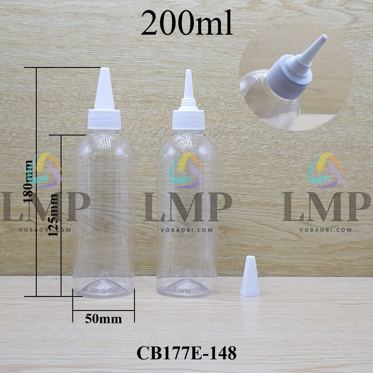Chai 24g vai tròn nắp nhọn sọc 200ml