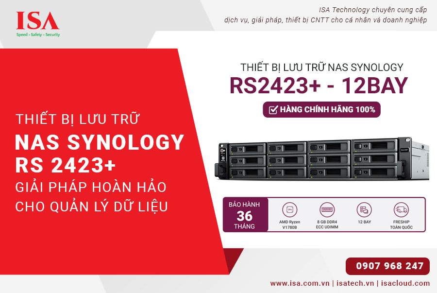 Thiết bị lưu trữ NAS Synology RS2423+ Chính hãng