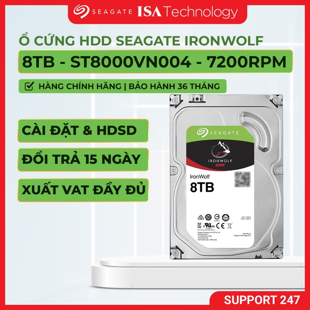 Ổ cứng Seagate Ironwolf 8TB NAS SATA 7200rpm 256MB cache (ST8000VN004)