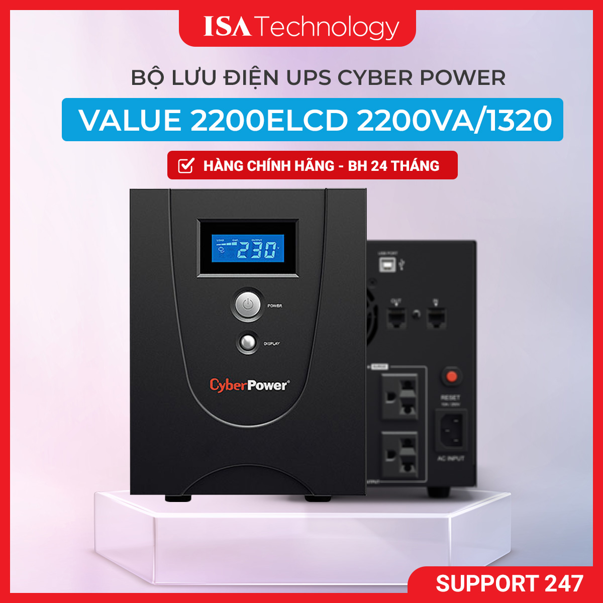 Bộ lưu điện UPS Cyber Power Value2200ELCD 2200VA/1320W tương thích với Nas bảo hành 24 tháng